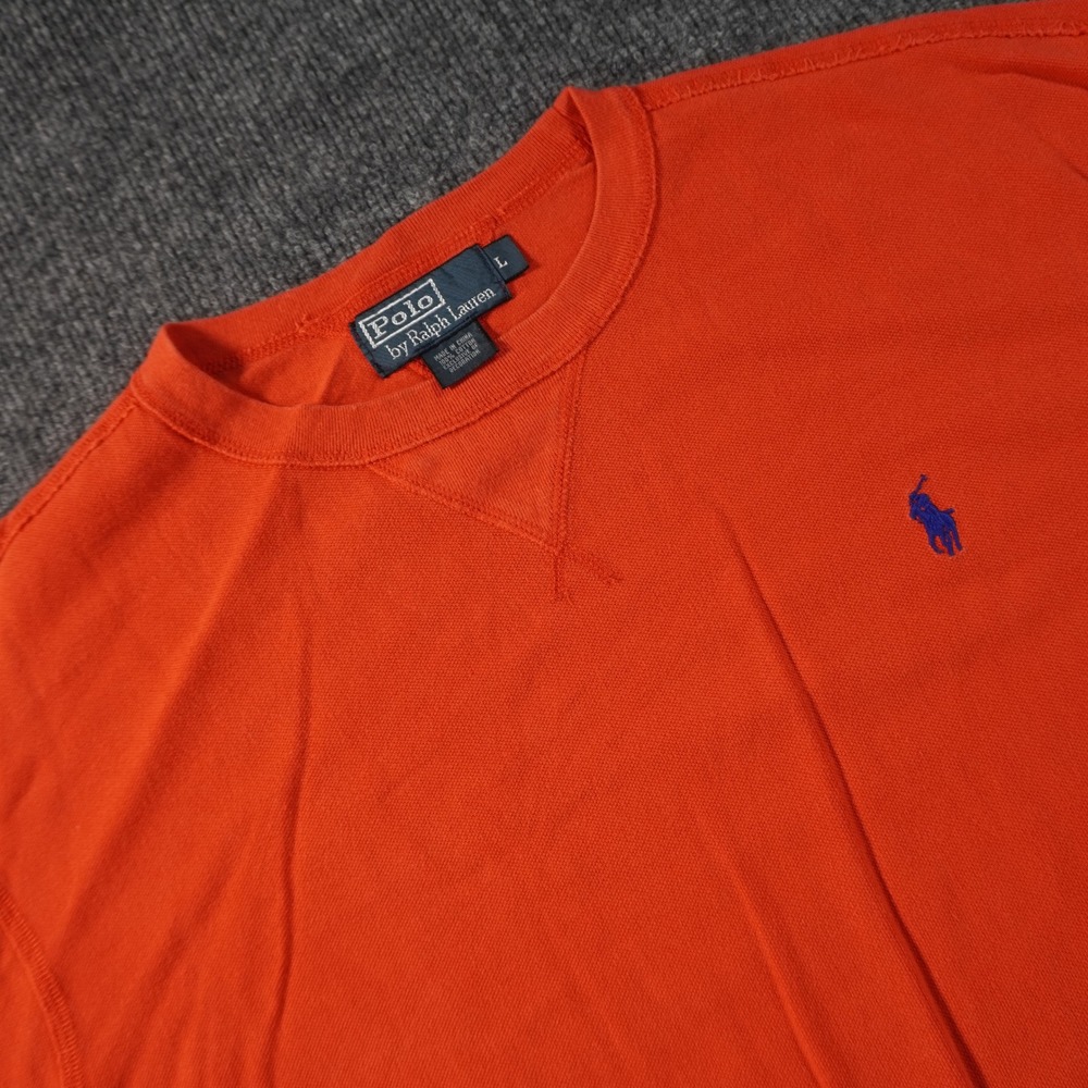 Vintage Polo Ralph Lauren Shirt Mens Large Orange Pique Cotton Logo Pullover